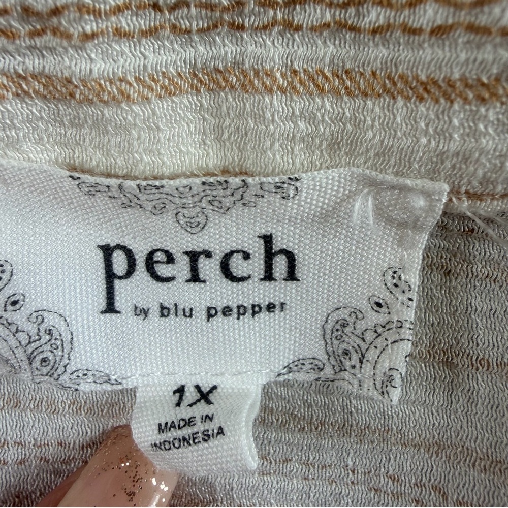 Women’s Beige Perch by Blu Pepper Striped Collared Pintuck Detail Top Size 1X - Picture 10 of 14